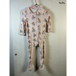 Angel Dear Pink Deer Floral Bamboo Viscose Ruffle Footie Sleeper 9-12M